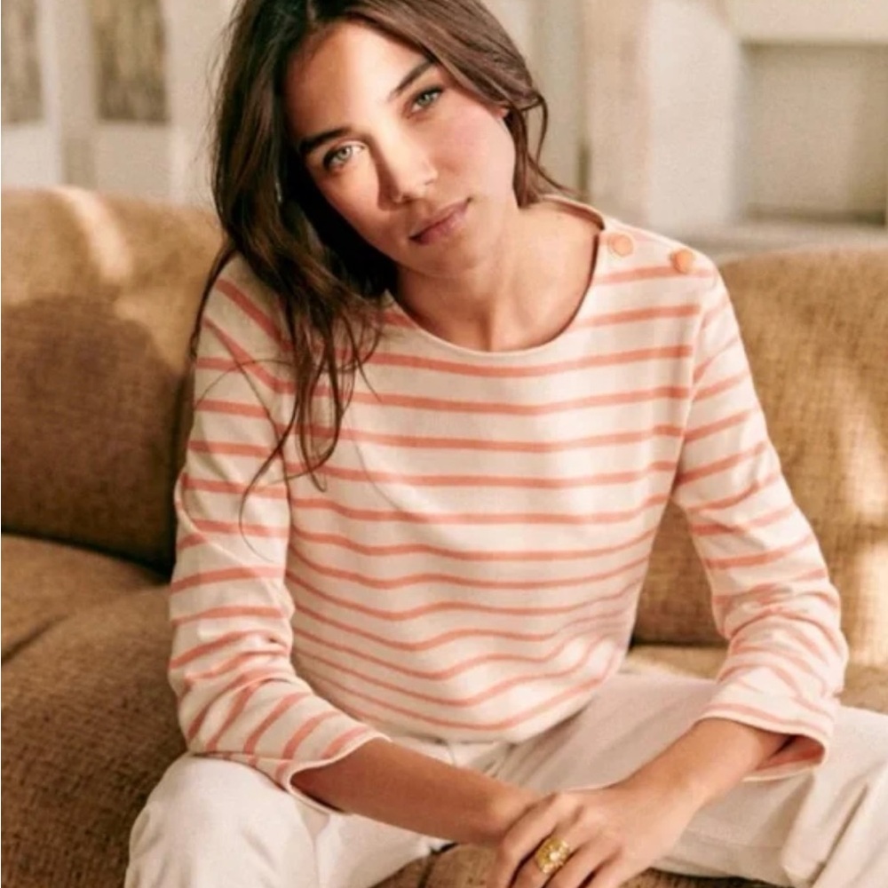 Sézane Collette Mariniére Ecru Melon Stripe XS